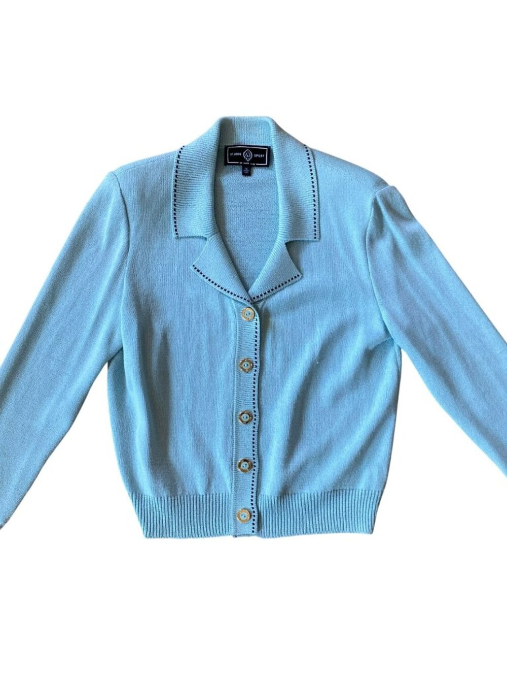 St John Sport Cardigan Knit Sweater Set Aqua Mint Celadon Green Sze Large Medium - Picture 6 of 15